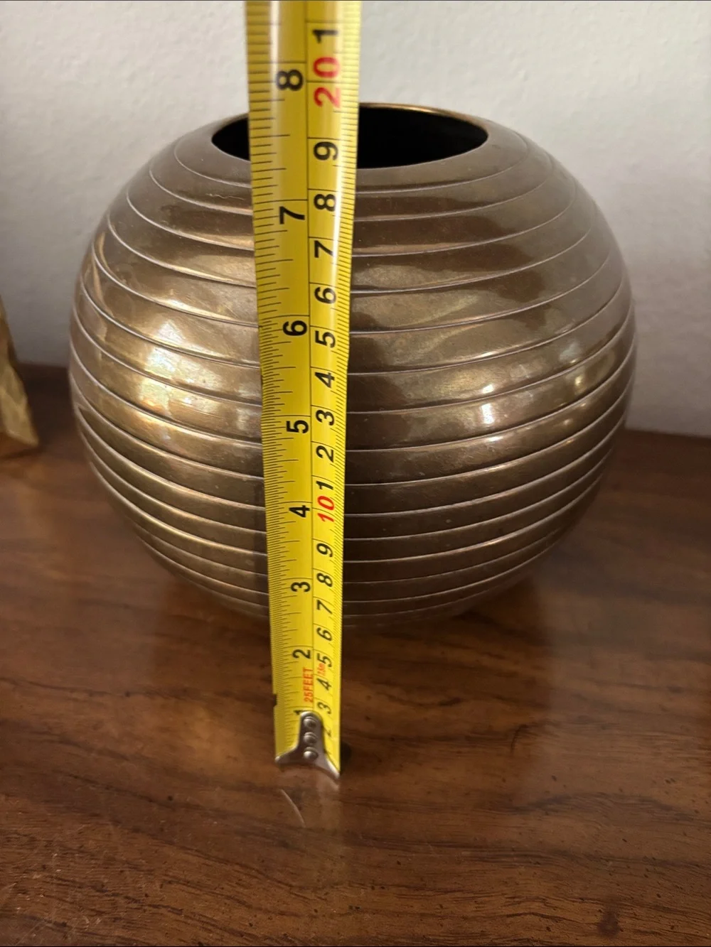 Vintage Brass Ribbed Round Decorative Vase - Picture 3 of 6